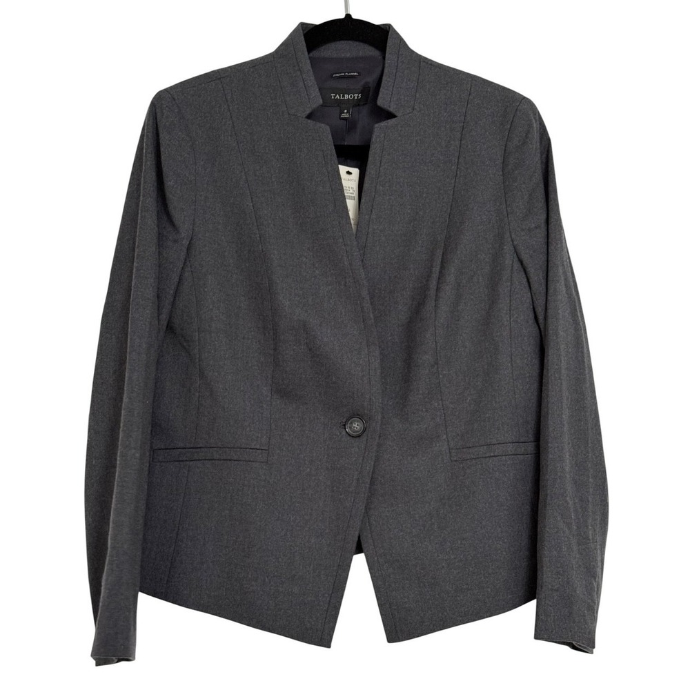 NWT TALBOTS ITALIAN FLANNEL CHARCOAL BLAZER WOMENS 8